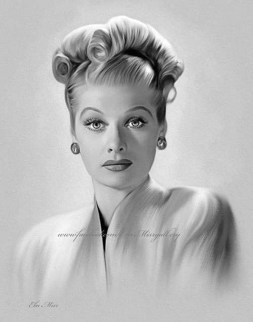 500x637 Lucille Ball, Beautiful Painting Celebrities In Black Amp White - Lucille Ball Painting