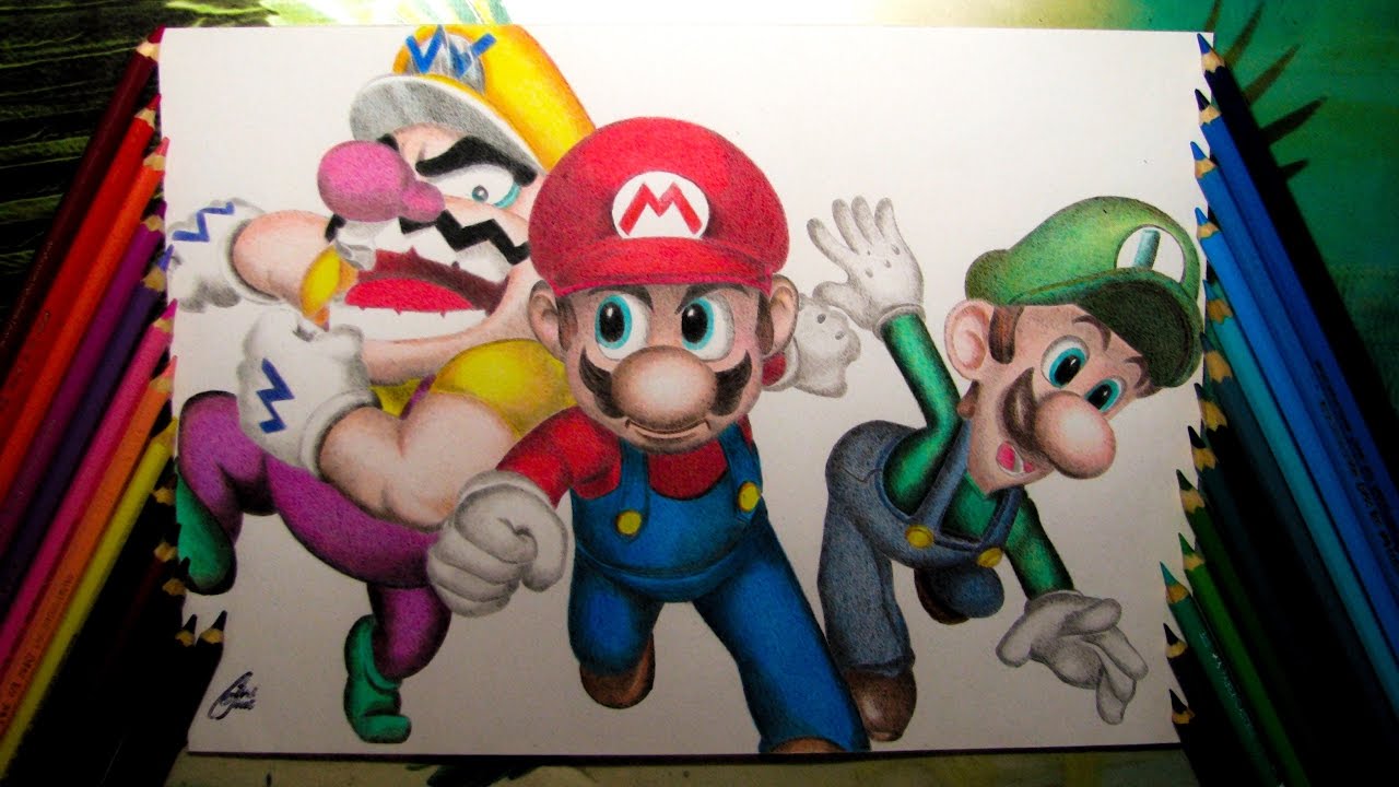 1280x720 Speed Drawing Super Mario 2 ( Mario, Luigi E Wario) - Luigi Painting