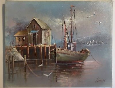 400x306 John Luini Signed Original Oil On Canvas Painting Fishing Bost - Luini Painting