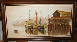 300x165 Luini Fishing Boats At Dock Oil On Canvas Painting Ebay - Luini Painting