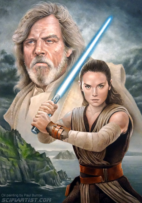 500x712 The Last Jedi Oil Painting By Paul Burrow - Luke Skywalker Painting