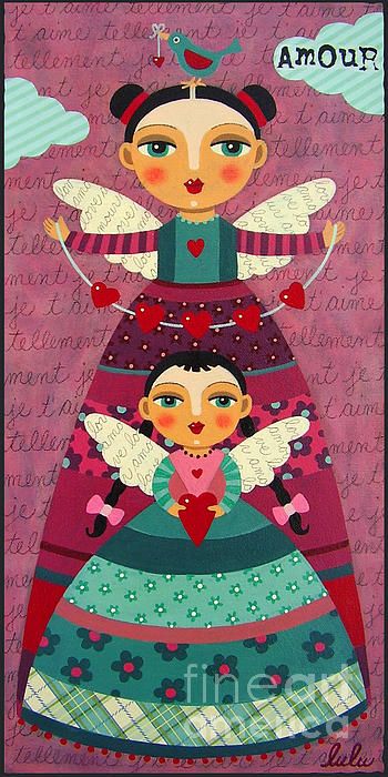 350x700 Mother And Daugther Angels With Hearts Canvas Print Canvas Art - Lulu Painting