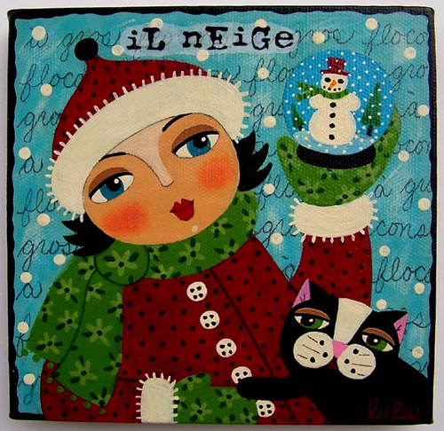 500x486 Snow Globe Amp Cat Painting By Lulu Currently For Sale - Lulu Painting