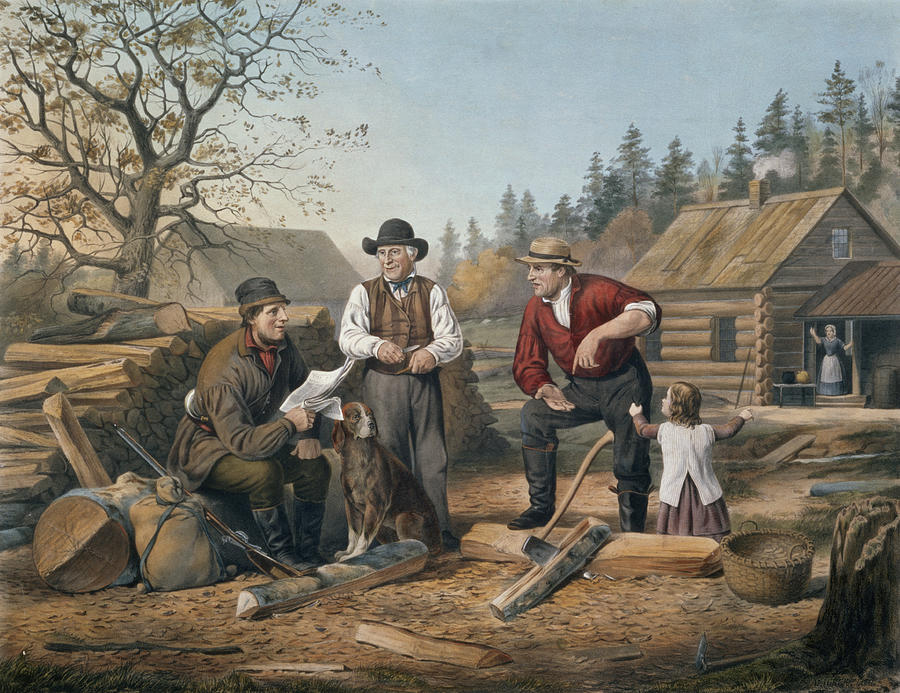 900x693 Arguing The Point Painting By Currier And Ives - Lumberjack Painting