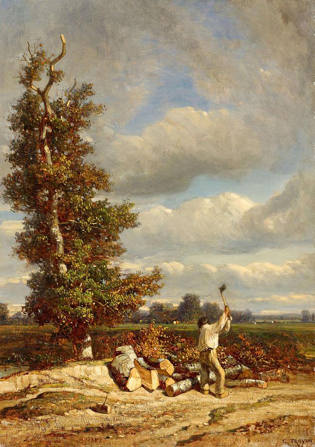634x900 Troyon, Constant 1810 Sevres - Lumberjack Painting