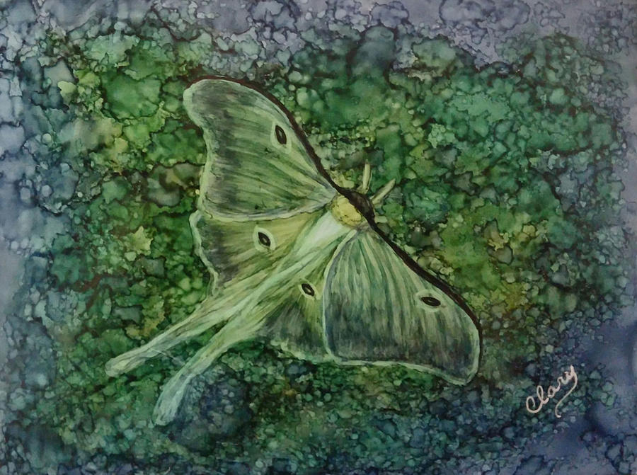 900x671 Luna Moth Dreamscape Painting By Linda Clary - Luna Moth Painting