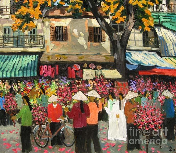 689x600 Flower Market At Lunar New Year 24x32 Vietnamese Original Oil - Lunar New Year Painting