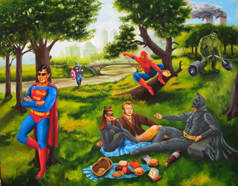 770x604 Saatchi Art Dc And Marvel Luncheon On The Grass Painting By Azita - Luncheon Painting