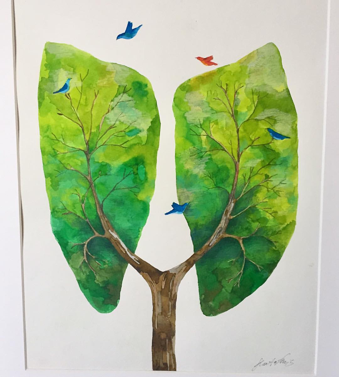 1080x1203 Lungs Tree, Katafonis, Watercolor, A4 Art - Lungs Painting