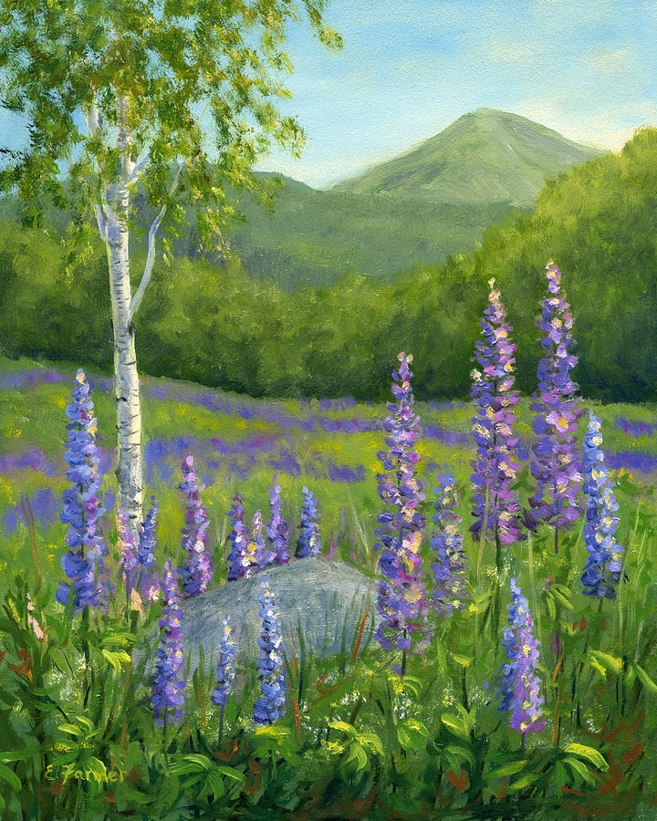 720x900 Lupine At Sugar Hill, Nh Painting By Elaine Farmer - Lupine Painting