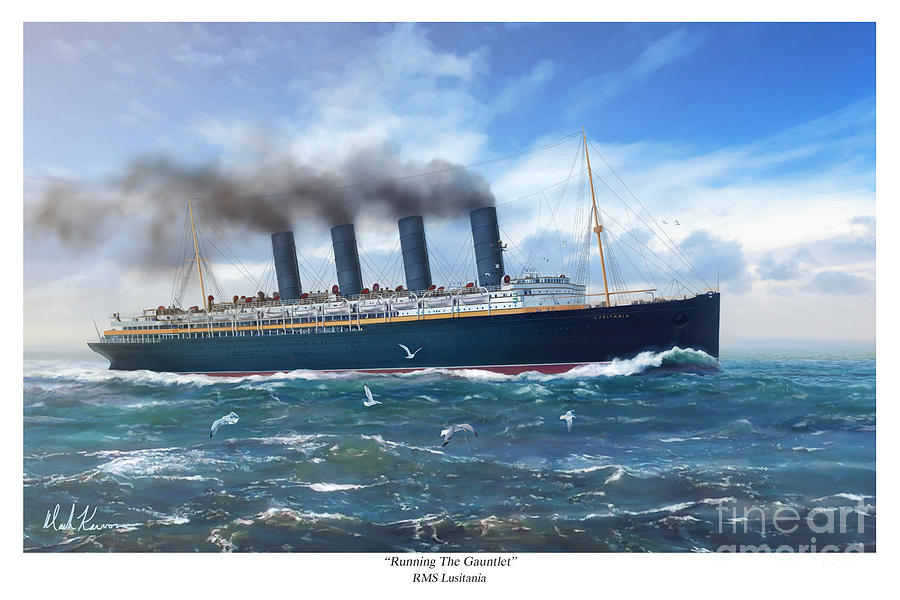 900x600 Running The Gauntlet Painting By Mark Karvon - Lusitania Painting