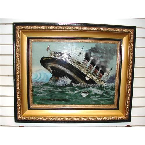 500x500 Reverse Painting On Glass, Sinking Of Lusitania - Lusitania Sinking Painting