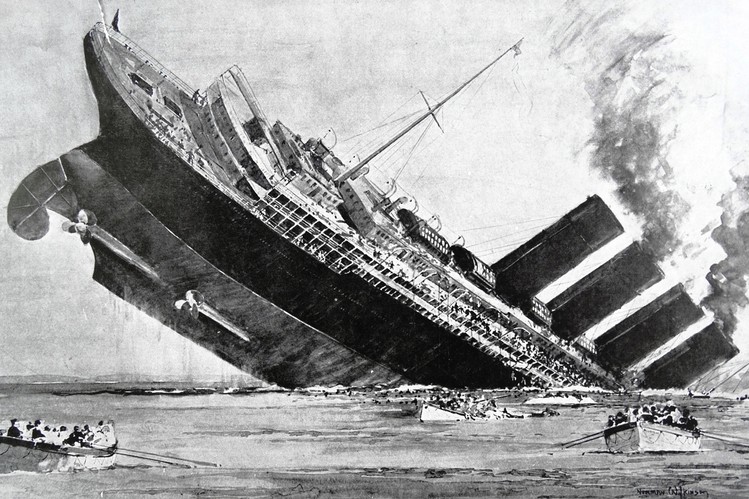 749x499 Beware The Enemy Below - Lusitania Sinking Painting