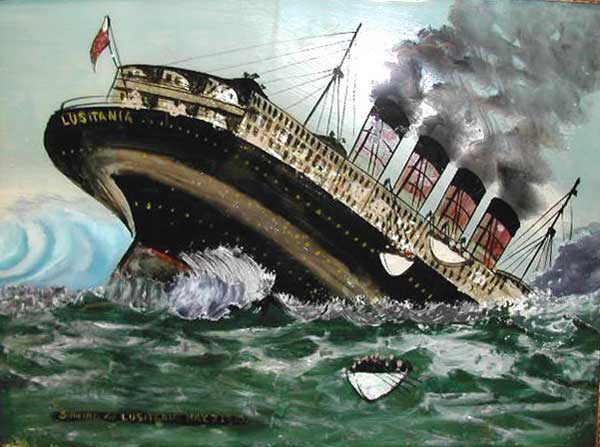 600x447 Lusitania, Titanic, Reverse Painting On Glass - Lusitania Sinking Painting