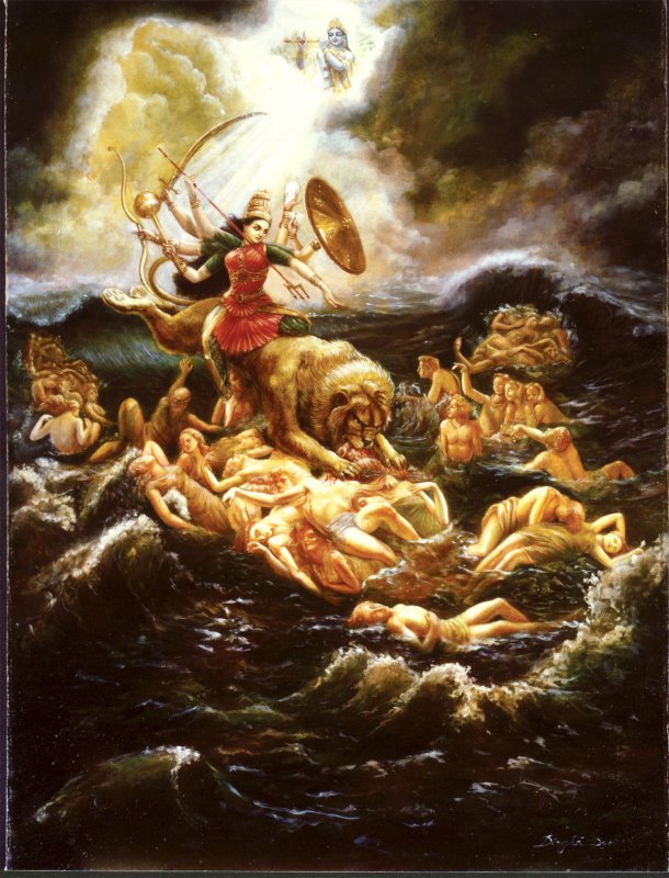 610x800 Durga Riding The Lion, Seven Deadly Sins, Goddess, Hindhu - Lust Painting