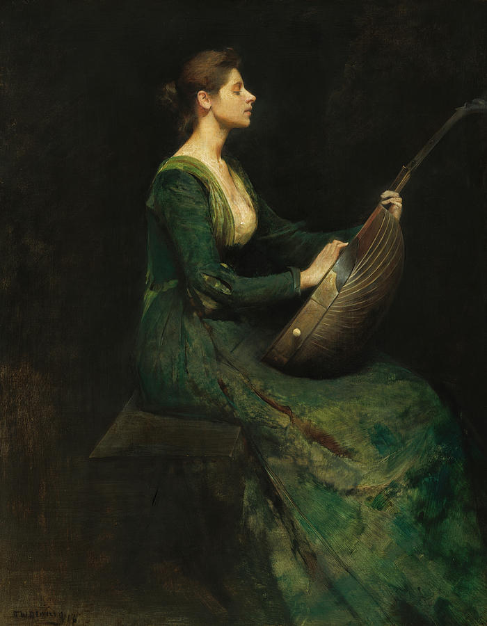700x900 Lady With A Lute Painting By Thomas Wilmer Dewing - Lute Painting