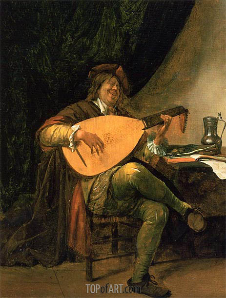 463x611 Self Portrait With Lute Jan Steen Painting Reproduction 3227 - Lute Painting
