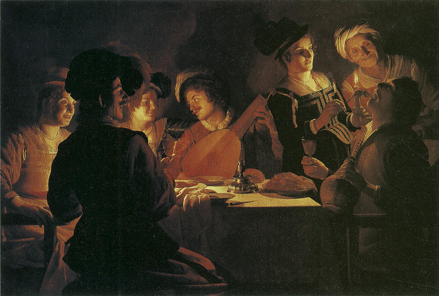 900x608 Supper Party With Lute Player Painting By Gerrit Van Honthorst - Lute Player Painting