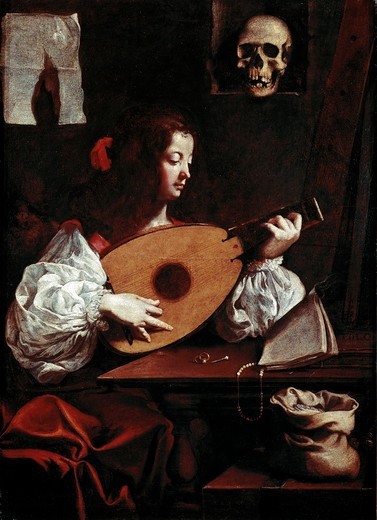 377x520 Vanity, By Italian Painter Luigi Miradori A.k.a Genovesino C.1600 - Lute Player Painting