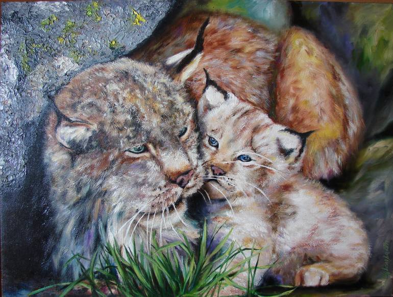770x581 Saatchi Art The Warmth Of The Mother. Lynx. Painting By Kateryna - Lynx Painting