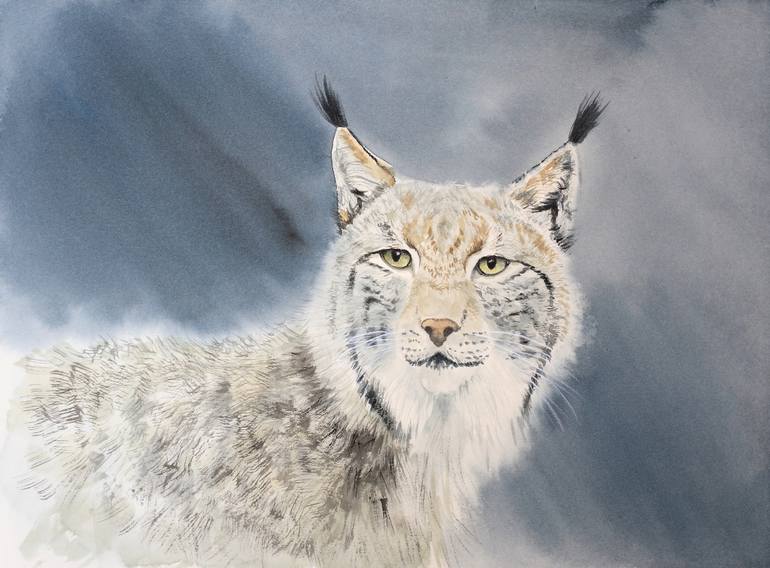770x568 Saatchi Art Watercolor Portrait Of A Lynx Painting By Elvira Ruban - Lynx Painting