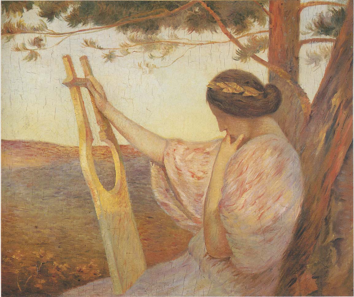 1154x970 Lady With Lyre By Pine Trees Painting Henri Martin Oil Paintings - Lyre Painting
