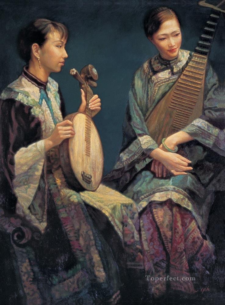 737x1000 Lyre Playing Chinese Girl Painting In Oil For Sale - Lyre Painting