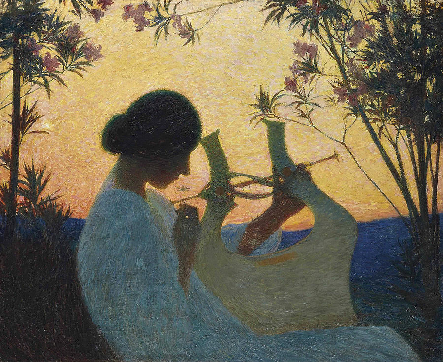 900x734 Muse With A Lyre, 1895 Painting By Henri Martin - Lyre Painting