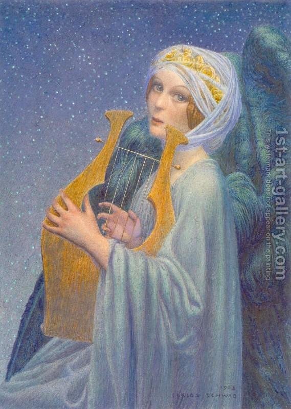 569x800 Woman With The Lyre Carlos Schwabe Reproduction 1st Art Gallery - Lyre Painting