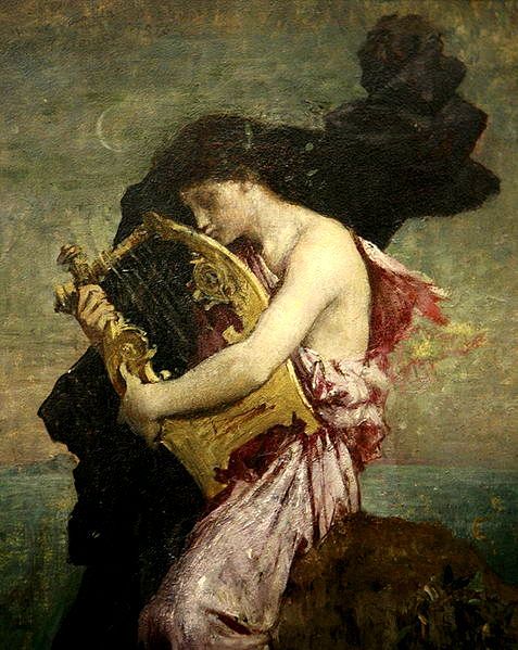 477x599 Female Muse Painting Sappho Embrassant Sa Lyre (Sappho Embraces - Lyre Painting