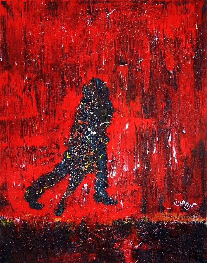 709x900 Music Inspired Dancing Tango Couple In Red Rain Contemporary - Lyrical Painting