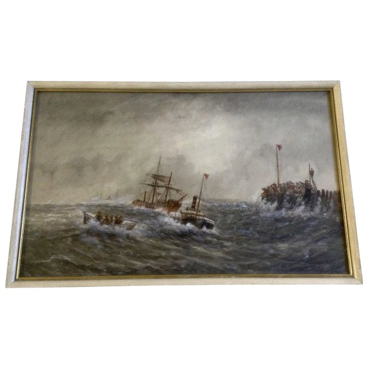 740x740 M E Adams Ship Watercolor Painting Rescuing A Sailing Ship During - M Storm Painting