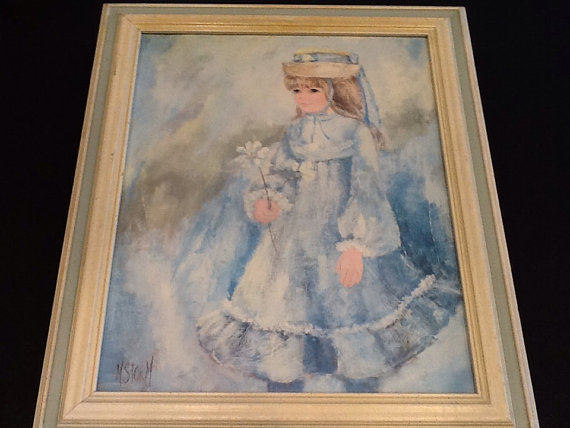 570x428 Vintage Little Girl Print Lg. Size Artist M. Storm - M Storm Painting