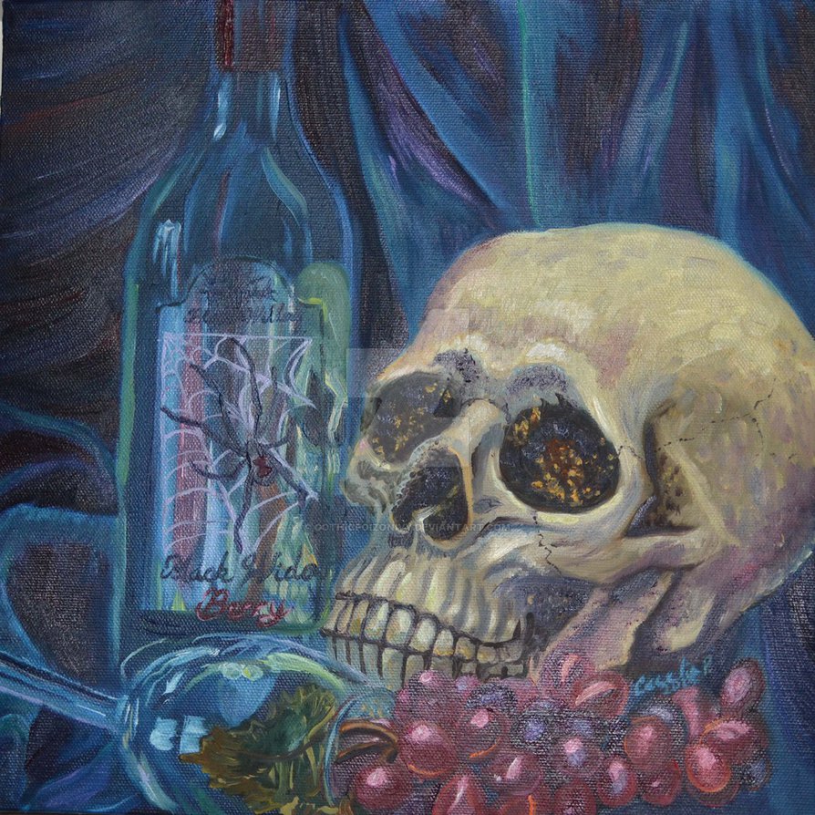 894x894 Wine And Macabre Painting By Gothicpoizonivy - Macabre Painting