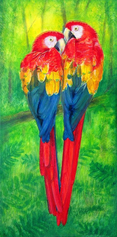 446x900 Love Birds Macaw Parrots Painting By Sue Halstenberg - Macaw Painting