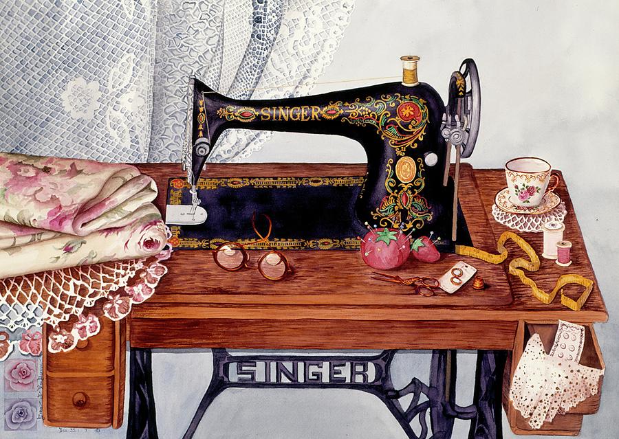 900x639 Tredle Sewing Machine Painting By Carol Vonburnum - Machine Painting