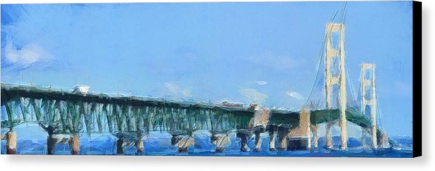 628x248 Mackinac Bridge Panorama Painting Canvas Print Canvas Art By Dan - Mackinac Bridge Painting