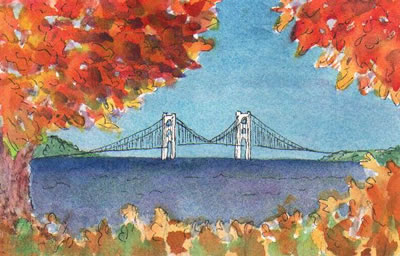 400x256 Paintings Of The Mackinac Bridge By Northern Michigan Artist, Mary - Mackinac Bridge Painting
