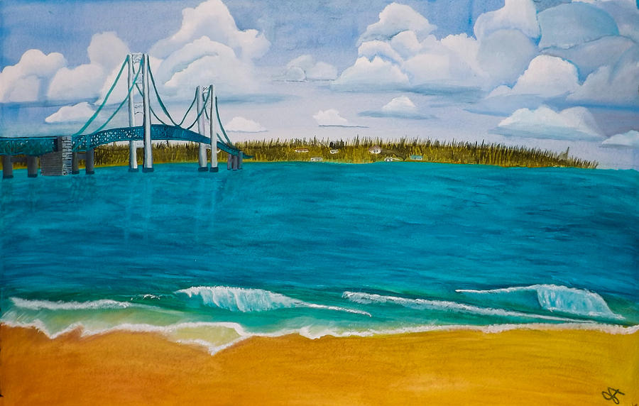 900x572 Summer At The Mackinac Bridge Painting By Jennifer Turner - Mackinac Bridge Painting