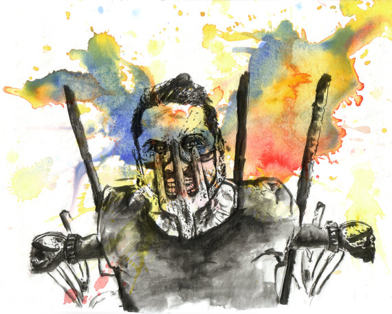 570x456 Mad Max Fury Road Movie Poster Art Print Watercolor Painting - Mad Max Painting
