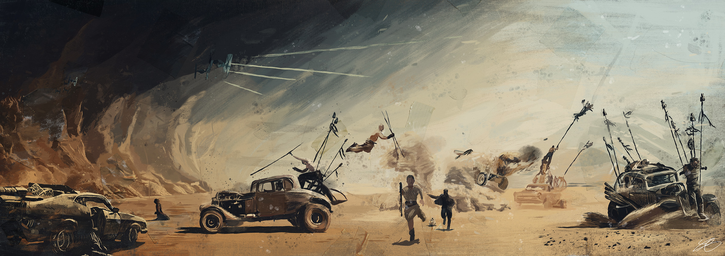 2381x842 Star Wars Meets Mad Max (Digital Painting) Starwars - Mad Max Painting