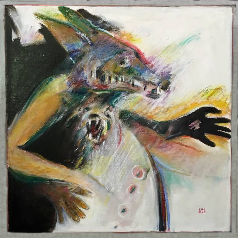 770x770 Saatchi Art Mad Coyote Dog, Man Painting By Joseph Hutchinson - Mad Painting