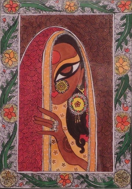 462x659 Buy Women Madhubani Painting Handmade Painting By Gautam Khurana - Madhubani Painting