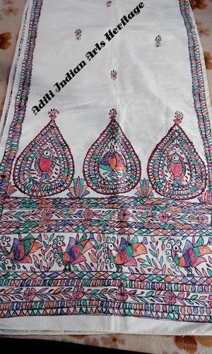 300x500 Madhubani Painting Tussar Silk Dupatta - Madhubani Painting Designs