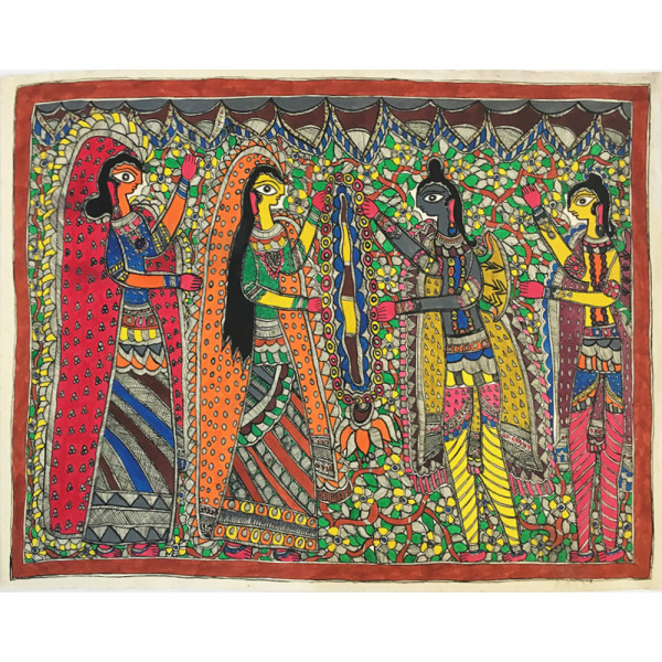 600x600 Lord Ram Sita Swayamvar Madhubani Painting - Madhubani Painting Images