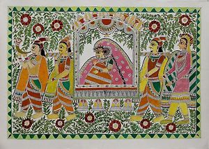 300x214 Madhubani Painting Original Folk Art India Signed Mithila Bride - Madhubani Painting Images