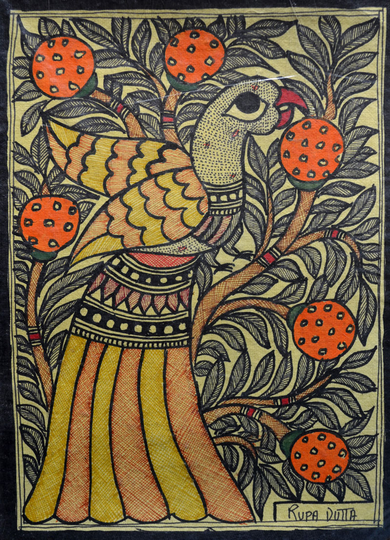 800x1107 Madhubani Painting Peacock And Berries Mudita Crafts - Madhubani Painting Images