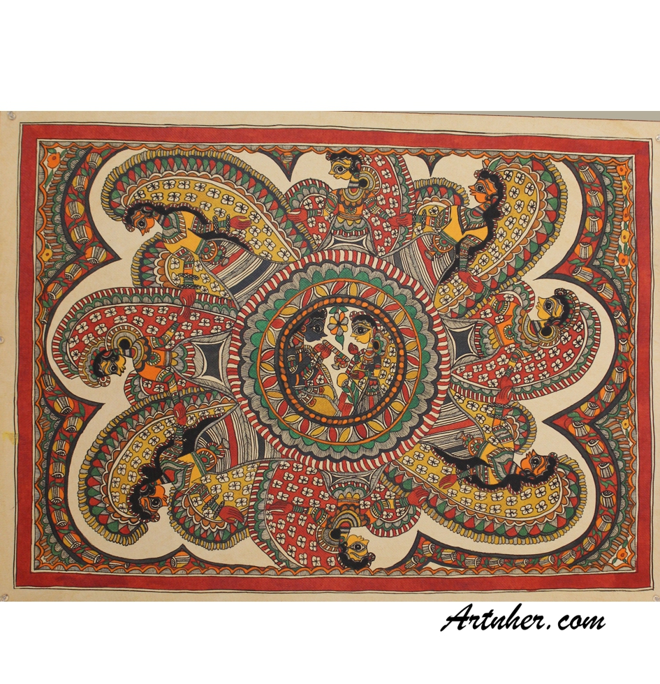 945x980 Raasleela Theme Madhubani Painting - Madhubani Painting Images