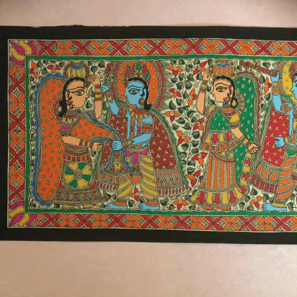 1000x1000 Dance Of Divine Love' Madhubani Painting Heart For Art Online - Madhubani Painting Online