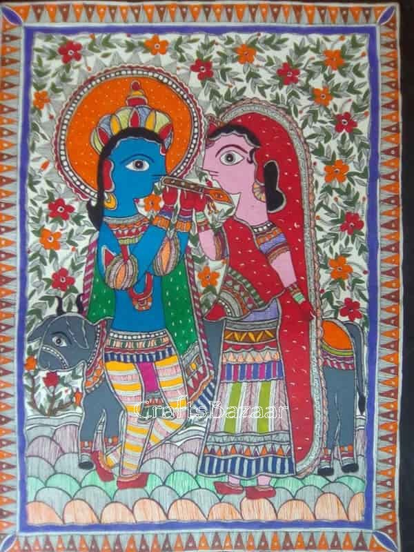 600x800 Madhubani Paintings The Radha And Krishna Buy Madhubani - Madhubani Painting Online